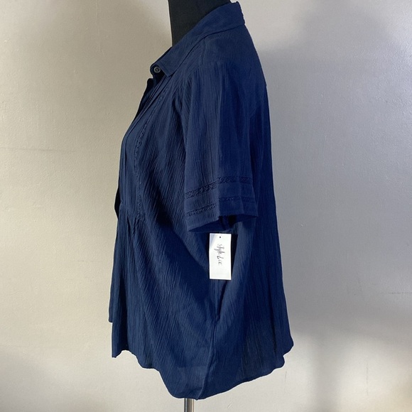Style & Co Collared Pintuck Blue Short Sleeve Blouse Sz L NWT - Picture 7 of 9
